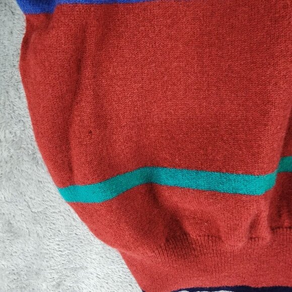 The Scotch House Sweater Mens Large Red Striped Embroidered Golfer Vintage Wool - Picture 10 of 11